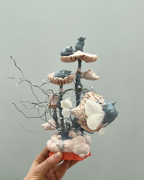 I’m almost done with sculpting step, but I still can’t figure out how to name this sculpture. These🦊🦊 🦊 on mushrooms don’t tell me… 🐟 even… | Instagram Sculpey Sculpture, Clay Step By Step, Armature Sculpture, Polymer Sculpture, Mushroom Sculpture, Clay Things, Art Study, Polymer Clay Sculptures, Flower Molding