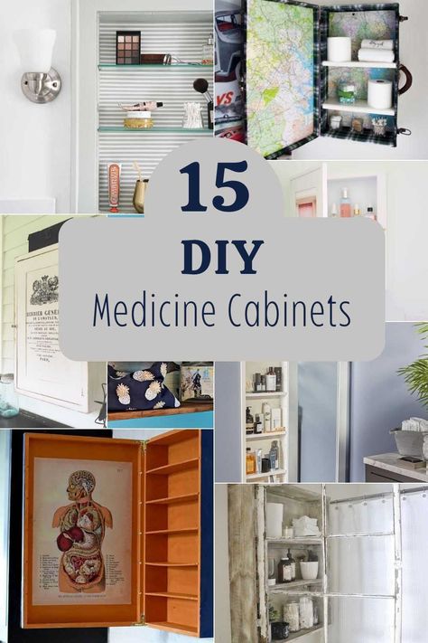 15 unique DIY medicine cabinet ideas for when you want something other than the run-of-the-mill for your bathroom or are on a tight budget. You are bound to find the right DIY bathroom cupboard here for you. Medicine Cabinet Antique, Medicine Cabinet Plans Diy, Medicine Cabinet Ideas Diy, Bathroom Medicine Cabinet Ideas Recessed, Old Medicine Cabinet Makeover, Diy Bathroom Medicine Cabinet, Diy Craft Cabinet, Medicine Cabinet Diy, Medicine Cabinet Redo