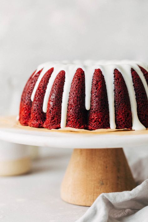 This moist red velvet bundt cake is rich and so flavorful. It has that signature mild chocolate flavor, tender texture, and deep red velvet color. All topped off with a silky cream cheese icing! #redvelvet #bundtcake #creamcheese #butternutbakery | butternutbakeryblog.com Best Chocolate Chip Muffins, Red Velvet Bundt, Red Velvet Bundt Cake, Butternut Bakery, Velvet Cake Recipes, Red Velvet Cake Recipe, Red Cake, Best Banana Bread, Chocolate Chip Banana Bread