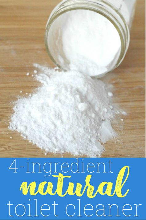 White powdered natural toilet cleaner coming out of a glass mason jar onto a wood surface. Clean The Toilet Bowl, How To Make Toilet Bowl Cleaner, Natural Toilet Cleaning Hacks, Diy Non Toxic Toilet Bowl Cleaner, Natural Toilet Cleaner Diy, Diy Cleaners Bathroom, All Natural Toilet Bowl Cleaner, Natural Toilet Bowl Cleaner Diy, Diy Fizzy Toilet Cleaner