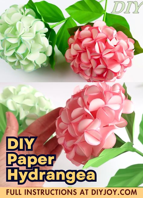 Paper Hydrangea Diy, Hydrangea Diy, Paper Hydrangea, Flowers At Home, Hydrangea Flowers, Cheap Crafts, Paper Flowers Diy, Diy Template, Colored Paper