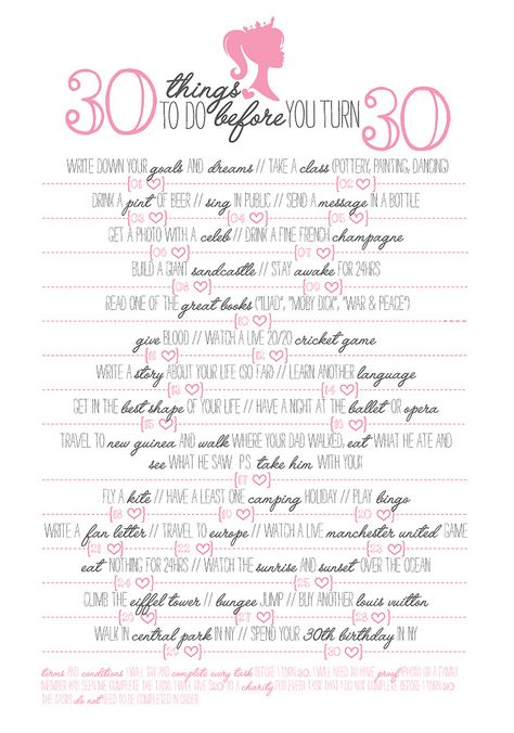 blogged at www.hellomydearblog.blogspot.com (click on the link on the right that says "hello my dear design") 29 Birthday Ideas For Her, Things To Do Before 30, 30 Things To Do Before 30, 30 Before 30, Sky Diving, Birthday Ideas For Her, Harry Potter Birthday Party, Dirty Thirty, 30th Bday