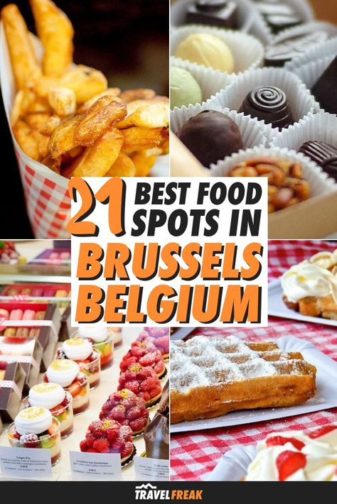 Food in Brussels | 21 spots with the best food in Brussels, Belgium. The ultimate foodie guide with the essentials from the best waffles in Brussels to world-renowned Belgian chocolate and the world's best double fried french fries. If you’re looking for the best restaurants and snacks in Brussels, this post has everything you need to know! | TravelFREAK Adventure Travel Blog | Best Waffles in Brussels | #Travel #TravelTips #TravelGuide #Belgium #Brussels #BelgianWaffles #FoodInBrussels Brussels Belgium Travel, Waffles Chocolate, Best Waffles, Belgium Food, Belgian Cuisine, Brussels Travel, Belgium Waffles, Belgium Brussels, Belgian Food