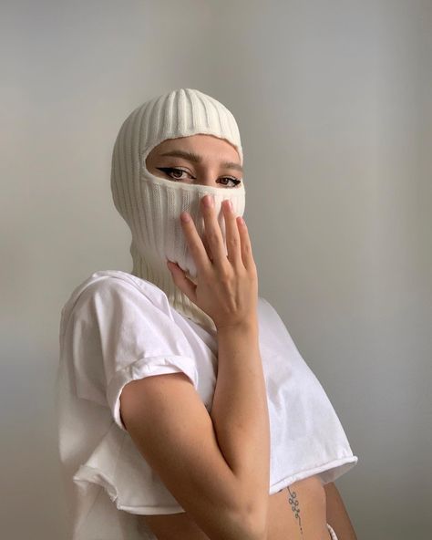 White Balaclava, Comics Ideas, Ski Masks, Tshirt Design Inspiration, Poses Photography, Model Poses Photography, Ski Mask, Halloween Costumes For Girls, Tshirt Design