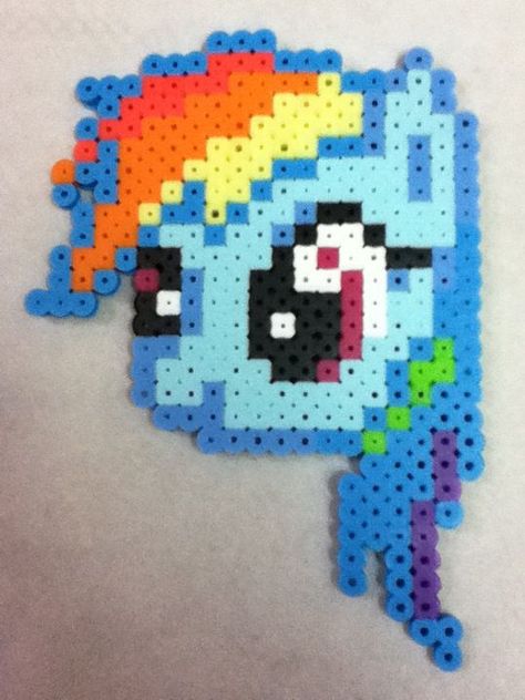 -Perler- Rainbow Dash Head by ~OtakuLuka on deviantART Modele Pixel Art, Melty Bead Patterns, Fusion Beads, Hama Beads Design, My Lil Pony, Hama Beads Patterns, Melting Beads, Iron Beads, Perler Beads Designs