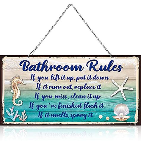 Seashell Bathroom Decor, Seashell Bathroom, Bathroom Rules Sign, Sea Bathroom, Bathroom Wall Decor Art, Starfish Decor, Bathroom Beach, Decor For Bathroom, Bathroom Rules