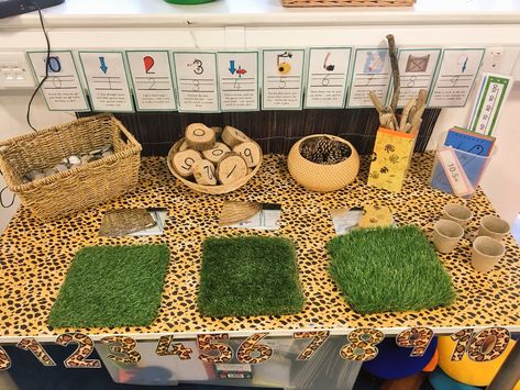 Independent Maths Area EYFS Early Years Safari Animals Jungle Tuff Tray Eyfs, Jungle Maths Activities Eyfs, Jungle Area Eyfs, Jungle Themed Tuff Tray, Dear Zoo Activities Eyfs Tuff Tray, Maths Area Eyfs, Marvellous Me, Jungle Activities, Maths Eyfs