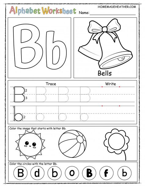 Letter B Printable Worksheet Letter Bb Worksheets, Letter B Crafts For Preschoolers, Preschool Sheets, Letter B Worksheet, Letter B Printable, Preschool Letter B, B Worksheet, Letter B Activities, Free Printable Alphabet Worksheets