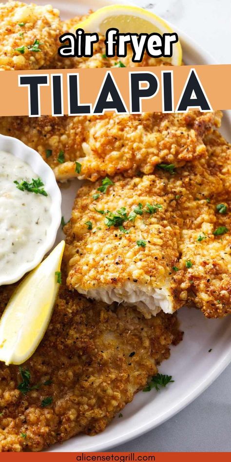 This recipe for air fryer tilapia is a quick and easy 
meal that will get dinner on the table in 20 minutes. The air fryer 
cooks the fish perfectly, keeping it tender and flaky while giving it a 
nice crispy crust. Parmesan cheese and a simple seasoning blend give the
 fish a flavorful kick. You can even make this a low-carb dinner with a 
simple ingredient swap! Crispy Tilapia Recipes, Beginner Fish Recipes, Tilapia In Air Fryer Recipe, Cooking Tilapia, Air Fry Tilapia, Tilapia Recipes For Dinner, Easy Tilapia Recipes, Air Fryer Tilapia Recipes, Simple Fish Recipes