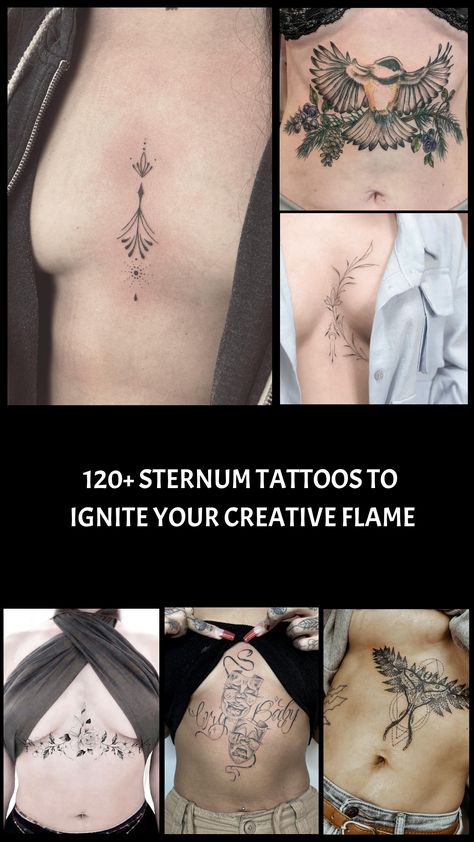 Underboob tattoos, commonly known as sternum tattoos, have been steadily carving a niche in the tattoo world. Their unique placement offers the best of both Geometric Sternum Tattoo Women, Women Sternum Tattoo Ideas, Fine Line Sternum Tattoo Women, Sternum Tattoo Female, Small Sternum Tattoo Women, Women Sternum Tattoo, Septum Tattoo, Underboob Tattoos, Birdcage Tattoo