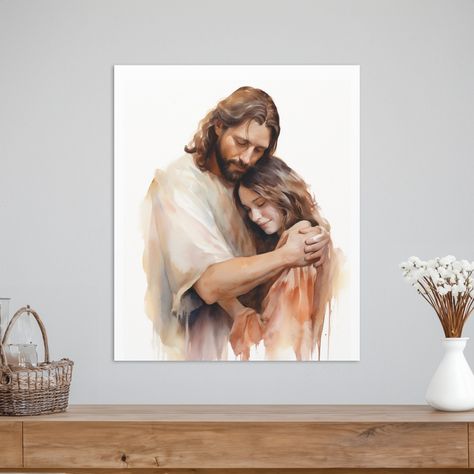 Jesus Hugging Teenage Girl, Jesus Holding Child, Jesus Wall Art, Jesus Painting, Bible Art, LDS Art, Christian Home Decor Jesus Hugging, Painting Bible, Jesus Wall Art, Lds Art, Christian Home Decor, Christian Home, Jesus Painting, Child Jesus, Art Christian