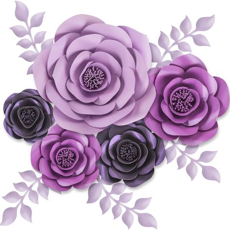 PRICES MAY VARY. Brighten the flower wall decor in your home or special occasions with our easy to hang 10-pc wall flowers wall decor Includes 5 purple paper flowers:10", 8", 6" (2 colors), 4"; 5 leaves:10 3/4" x 6 1/4"& adhesive Handcrafted & shaped with heavy-duty cardstock, our purple paper flower decorations won't easily bend, wrinkle or fall apart Impress guests with large paper flowers made of quality materials for decorating weddings, showers & photo backdrop for parties Cute flower decor 3d Flower Wall Decor, Purple Wall Decor, 3d Paper Flowers, Paper Flower Decor, Flower Wall Backdrop, Large Paper Flowers, Paper Flower Wall, Purple Walls