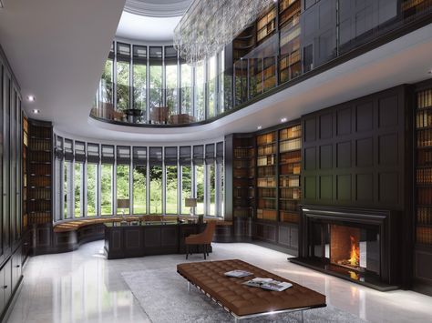 Dramatic Clive Christian Contemporary Walnut Library Luxury Library Room, Luxury Home Library, Home Gym Design Garage, Home Library Design, Architecture Model Making, Clive Christian, Modern Mansion, Home Libraries, Home Library