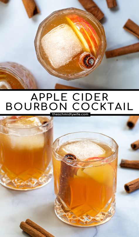 Apple Cider Bourbon Cocktail, Cider Bourbon Cocktail, Apple Cider Bourbon, Bourbon Drinks Recipes, Bourbon Apple Cider, Cider Cocktail, Cinnamon Simple Syrup, Cider Drinks, Apple Cider Cocktail