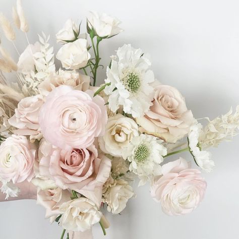 Bloom Assembly on Instagram: “SUBTLE HUES ☁️☁️☁️ in Bloom Assembly Bride Jessica’s bouquet. We used mostly fresh blooms like quicksand roses, ranunculus, spray roses, &…” Bleached Ruscus, Tan Bunny, Nude Wedding, Blush Wedding Flowers, Bunny Tails, Muted Pink, Bunny Tail, Spray Roses, Blush Wedding