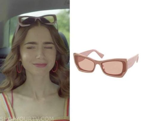 Emily In Paris Fashion, Worn On Tv, Sunglasses Logo, Emily In Paris, Pink Sunglasses, Lily Collins, Clothes Style, Style Outfits, Fashion Clothes