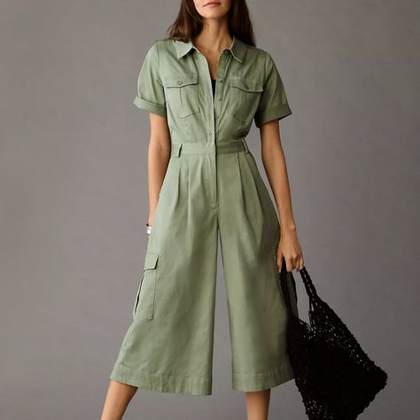 Size 10 Olive Htf Anthropologie Twentysixhundred Cropped Utility Jumpsuit. Nwt. - Cotton - Chest Flap Pockets - Side Slant Pockets - Side Cargo Pockets - Button Front - Machine Wash Dimensions - 14.5" Rise - 20" Inseam - 16" Leg Opening Utility Jumpsuit Outfit, Africa Adventure, Cargo Jumpsuit, Utility Jumpsuit, Adventure Outfit, What Should I Wear, Jumpsuit Outfit, Fashion 2024, Pant Jumpsuit