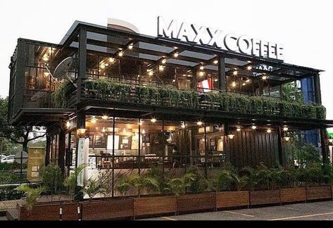 Two Story Restaurant, Coffee Shop Exterior Design, Container Hotel, Restaurant Exterior Design, Rooftop Restaurant Design, Cafe Exterior, Container Restaurant, Container Cafe, To Build A Home