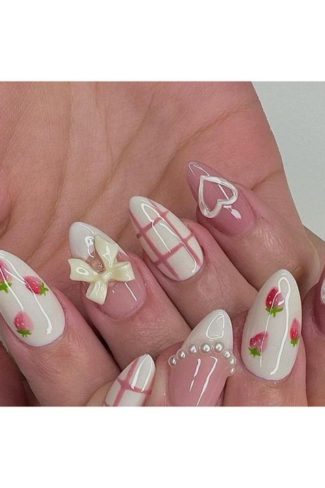 Stone Nails, Cute Simple Nails, Girly Acrylic Nails, Really Cute Nails, Pink Nail, Nail Art Inspiration, Green Nails, Almond Nails, Winter Nails