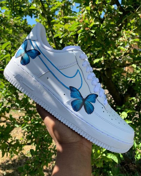 BK_CUSTOMZ | CUSTOM TRAINERS on Instagram: “Our first Butterfly heat transfer custom design request for @jordssx_  Theses are beautiful & so simple but nice which I love🥶🦋 Thank you…” Blue Swallowtail Butterfly, Custom Forces, Painted Af1, Ladybug Und Cat Noir, Nike Air Force 1 High, Air Force 1 Custom, Air Force 1 High, Swallowtail Butterfly, Custom Air Force 1