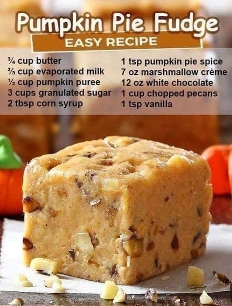 Mouthwatering Recipes | Easy Pumpkin Pie Fudge - Don't miss this recipe | Facebook Pumpkin Pie Fudge, Pumpkin Puree Recipes, Pumpkin Fudge, Recipes Pumpkin, Easy Pumpkin Pie, Fudge Easy, Marshmallow Creme, Fudge Recipe, Dry Rub