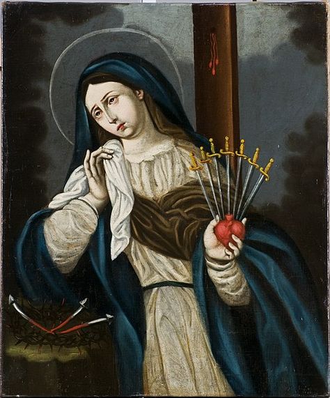 Seven Sorrows Of Mary, 7 Sorrows Of Mary, Sorrows Of Mary, Lady Of Sorrows, Images Of Mary, Queen Of Heaven, Latin American Art, Our Lady Of Sorrows, Blessed Mother Mary