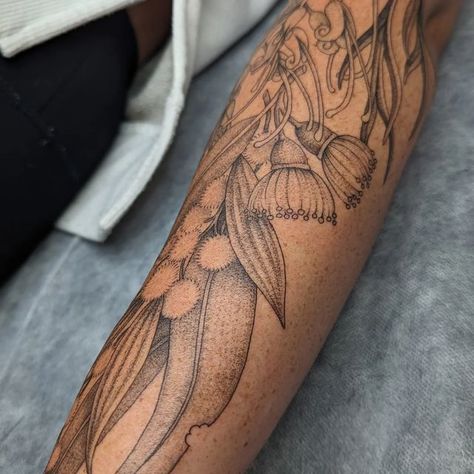 Australian Tattoo Sleeve, Australian Native Tattoo Sleeve, Australian Botanical Tattoo, Australian Tattoo Ideas, Dates Tattoo, Botanical Sleeve, Tattoo Sydney, Australia Tattoo, Australian Tattoo