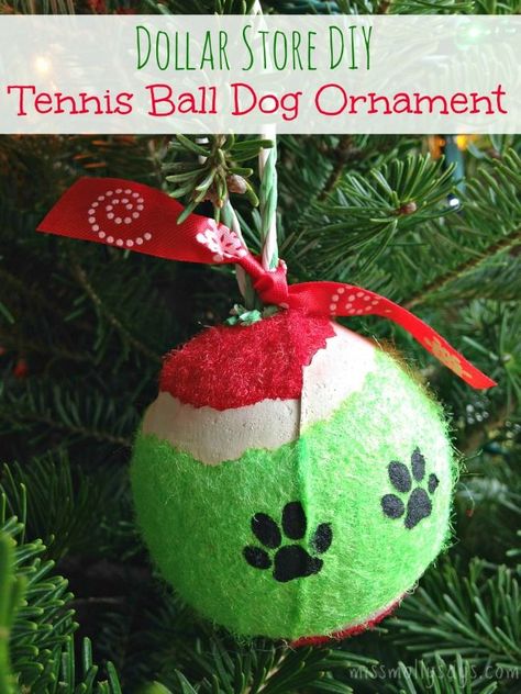 This tennis ball dog ornament would also make a great gift for all your pet friends, or to just let your guests know a precious pooch lives in your home. Ideas Decoracion Navidad, Christmas Tree Dog, Dog Xmas, Dog Tree, Dollar Store Christmas, Dog Christmas Ornaments, Dog Christmas Gifts, Christmas Puppy, Primitive Decorating Country