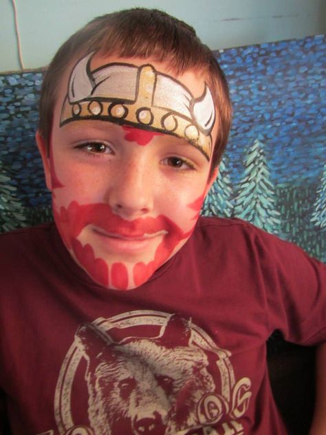 Facepainting by Snowqueen Viking Viking Face Paint, Viking Party, Face Painting For Boys, Cheek Art, Fairytale Party, Knight Design, Face Painting Easy, Viking Helmet, Kids Face Paint