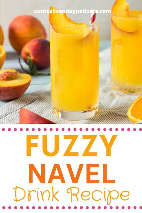 This easy Fuzzy Navel cocktail recipe is bursting with citrus and peach flavor! A tropical fruity Fuzzy Navel Cocktail combines peach schnapps with orange juice for a refreshing beverage that everyone will love. It's the perfect cocktail recipe for summer drinks with alcohol! Fuzzy Navel Drink, Drinks With Alcohol, Peach Schnapps Drinks, Crown Royal Drinks, Fuzzy Navel, Recipe For Summer, Peach Lemonade, Pretty Cupcakes, Vodka Recipes