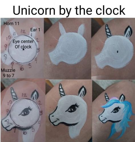 Unicorn Face Paint Step By Step, Unicorn Face Paint Tutorial, Unicorn Makeup Tutorial, Paint Makeup, Face Stencils, Eye Center, Face Paint Makeup, Unicorn Makeup, Facepainting Ideas