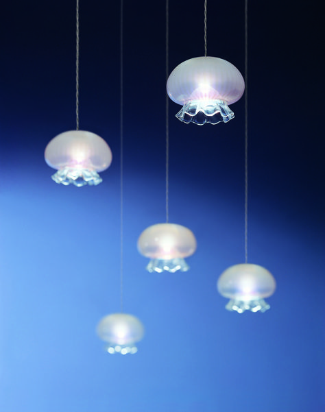 Our designer Pepe Tanzi is often inspired by nature. Take a look at our Medusina (Jelly fish) lighting fixture in handshaped blown glass. Made in Italy. www.album.it Jelly Fish Light Fixture, Jelly Fish Lighting, Jellyfish Night Light, Jelly Fish Room Decor, Jelly Fish Decoration, Fish Lighting, Jelly Fish Lamp, Fish Lights, Sea Jellies