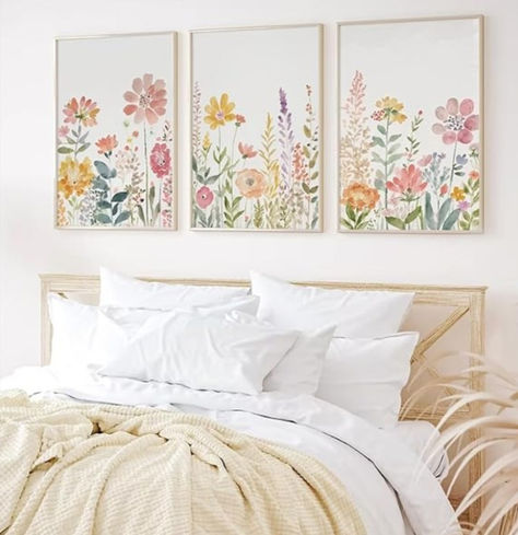 Watercolor Wildflower Wall Art Decor Colorful Flower Pictures Canvas Floral Botanical Wall Art Vintage Prints Poster Floral Painting Artwork for Living Room Bedroom 12x16 Inch Unframed Set of 3 Girls Floral Bedroom, Girl Wall Art Bedroom, Wildflower Bedroom, Cuadros Living, Wildflower Wall, Girls Bedroom Art, Floral Bedroom, Big Girl Bedrooms, Flower Bedroom