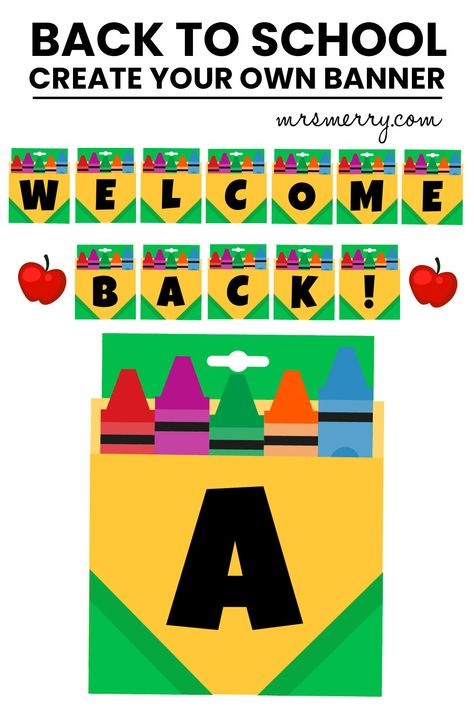 Crayon Theme Classroom Free Printables, Crayons Decorations For Classroom, Classroom Banners Printable, Welcome Back To School Printables Free, Welcome Back Banner Printable Free, School Supplies Classroom Theme, Back To School Name Tags, Welcome Back To School Bulletin Boards Free Printable, Preschool Classroom Decor Themes Free Printable