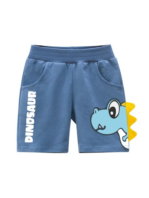 Dusty Blue Casual   Cotton Letter,Dinosaur Track Shorts Embellished Slight Stretch Summer Toddler Boys Clothing Kids Wear Boys, Boys Prints, Boys Joggers, Boys Shorts, Boys Summer Outfits, Boys Bottoms, Boys Wear, Track Shorts, Toddler Boy Outfits