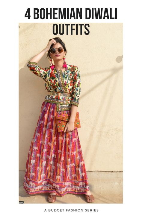 This Diwali, give the traditional outfits a miss and bring out your bohemian side. Last minute diwali oufit ideas for the bohemian girl. This look has an elephant print maxi dress from global desi paired with a printed jacket and pom pom earrings. Diwali Outfit Ideas, Diwali Outfit, Global Desi, Diwali Outfits, Pom Earrings, Bohemian Girls, Pom Pom Earrings, Western Outfit, Printed Jacket