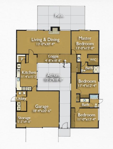 Ranch Style House Plan - 3 Beds 2.00 Baths 1649 Sq/Ft Plan #470-4 Floor Plan - Main Floor Plan - Houseplans.com Eichler House Plans, Eichler Atrium, Joseph Eichler, Atrium House, Eichler Homes, Courtyard House Plans, Plans Architecture, A Small House, Vintage House Plans