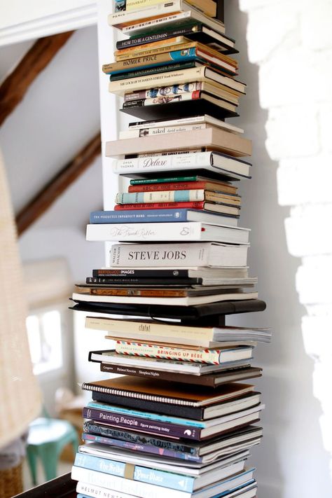 Floating Vertical Bookshelf, Bookshelves Small Living Room, Diy Slim Bookshelf, Book Storage Without Bookshelf, How To Display Books In Living Room, Book Shelf Small Space, Books Small Space, Piano Between Bookcases, Living Room Book Shelf Ideas