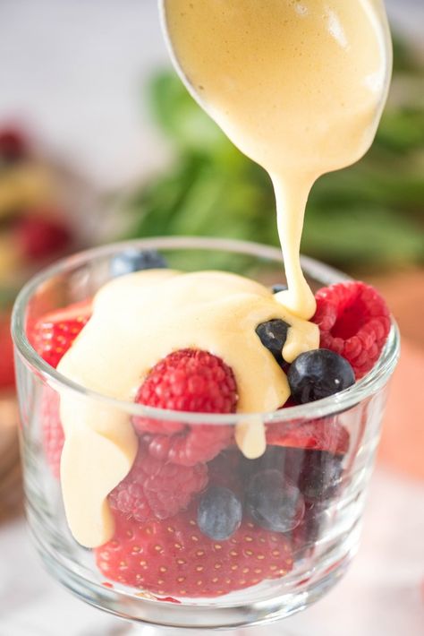 You are going to love this easy Authentic Italian Zabaglione recipe! Cool and creamy custard with berries and cake in a mini trifle. You can make this without wine, but I prefer to use marsala! #italianzabaglione #authenticitaliandesserts #easyzabaglionerecipe #gogogogourmet Berries And Zabaione, Italian Summer Desserts, Advanced Desserts, Sabayon Recipe, Red Currant Jelly Recipe, Zabaglione Recipe, Authentic Italian Desserts, Italian Custard, Mini Trifle