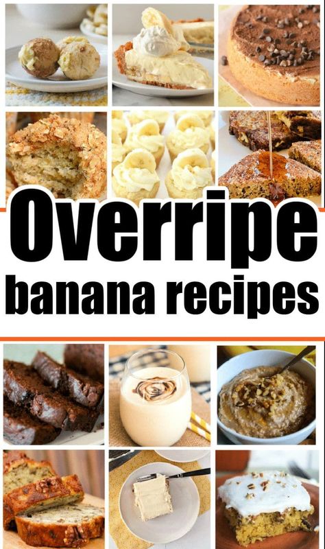 Overripe Banana Recipes are here!! Cake, muffins, smoothies and all to make with bananas. #bananas #bananarecipe #ripebananarecipes Recipes For Old Bananas, Ripe Banana Recipes Healthy, Overripe Banana Recipes, Ripe Banana Recipes, Banana Bread Muffins Easy, Healthy Banana Recipes, Brown Bananas, Banana Recipes Overripe, Banana Bread French Toast