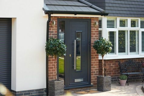 Anthracite Grey Front Door, Black Composite Front Door, Grey Composite Front Door, Colour Symbolism, Composite Front Doors, Front Doors Uk, Porch Canopy, Door Colour, Yellow Front Doors