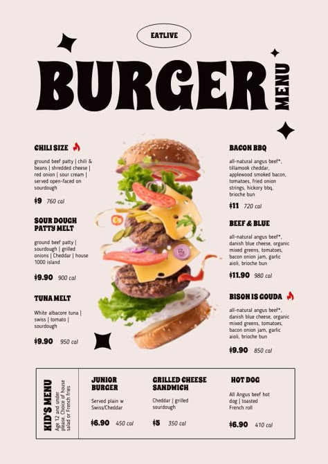 Custom Menu Design, Food Menu With Pictures, Burger Menu Design, Food Menu Design Ideas, Designs For Restaurants, Burger Branding, Menu Design Layout, Menu Burger, Creative Burger