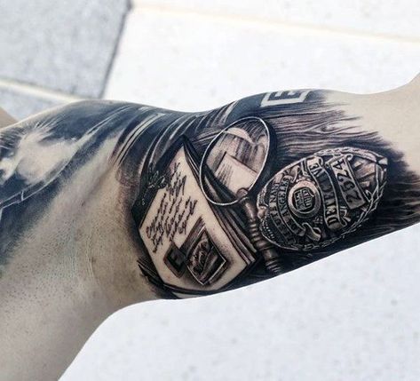 Police Officer Tattoo, Police Tattoos, Tattoos Representing Family, Cop Tattoos, Law Enforcement Tattoos, Police Tattoo, Quarter Sleeve Tattoos, Military Tattoos, Forest Tattoos