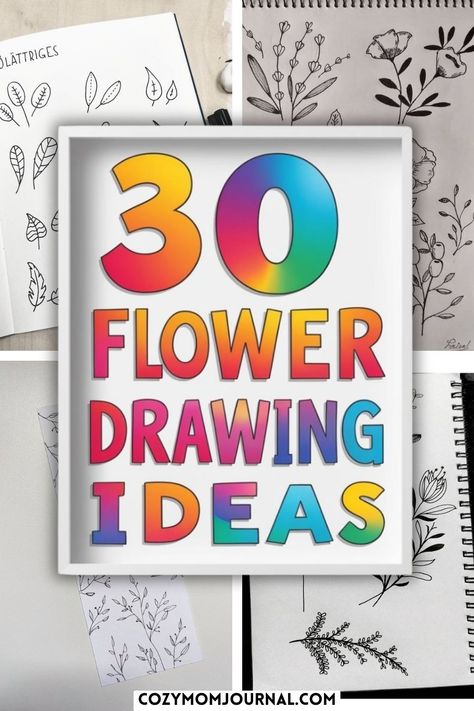 30 colorful flower drawing ideas on a collage background with various sketches of flowers. Drawing Ideas Easy Flowers, Flower Drawing Ideas, Easy Flowers, Floral Doodle, Bullet Journal Ideas, Flower Art Drawing, Garden Crafts Diy, Drawing Simple, Sketchbook Art Journal