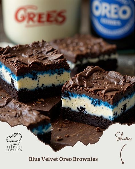 Kitchen Flavorista | Blue Velvet Oreo Brownies | Facebook Oreo Brownies, Creamy White, Blue Velvet, White Chocolate, Get Ready, Brownies, Oreo, Cooking Recipes, Velvet