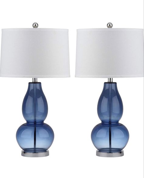 SAFAVIEH Lighting Collection Mercurio Blue Glass Double Gourd 29-inch Bedroom Living Room Home Office Desk Nightstand Table Lamp Set of 2 (LED Bulbs Included) Nightstand Table, Desk Nightstand, Gourd Lamp, Living Room Home Office, Lamp Set, Room Home Office, Blue Table, Blue Living Room, Home Office Desk