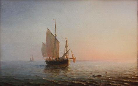 Theodore Gudin (1802-1880), important French marine painter of 19th century  Fishing schooner at the rising sun Theodore Gudin, 1900 Women, Scape Painting, Marine Painter, Landscape Reference, 19th Century Women, Sea Scape, Beach Oil Painting, The Rising Sun