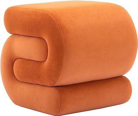 $79.99 LETESA Modern Velvet Upholstered Ottoman, Exquisite Small End Table, Soft Foot Stool with S-Shape, Dressing Makeup Chair, Comfortable Seat for Living Room, Bedroom, Entrance Eclectic Room, Small End Table, Foot Rest Ottoman, Makeup Chair, Small End Tables, Bedroom Entrance, Heavy And Light, Velvet Ottoman, Orange Velvet