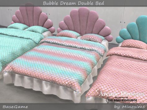 Arcane Illusions - BubbleDream Double Bed Sims 4 Monster High Furniture, Sulani House, Mermaid Shell Bra, Sims Finds, Sims 4 Beds, Mermaid Bedding, Butterfly Bedding, Sims 4 Bedroom, Mermaid Room