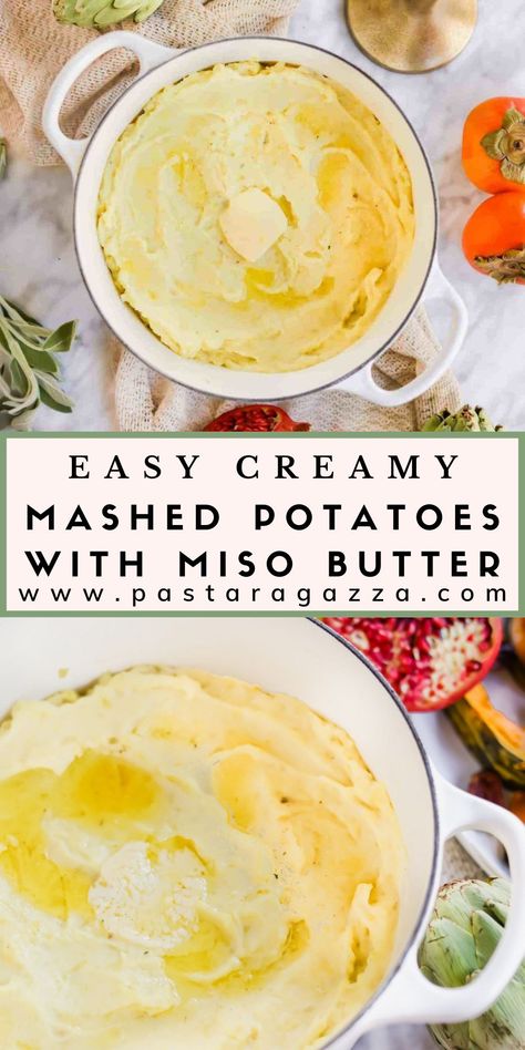 Mashed Potatoes with Miso Butter is a fun twist on traditional mashed potatoes. They have a hint of miso butter, adding a savory, umami flavor to your mashed potatoes. They make a perfect Thanksgiving, holiday, or weeknight side dish for small or large groups. Butter Mashed Potatoes, Miso Butter, Sauteed Green Beans, Butter Pasta, Vegetarian Sides, Vegetarian Side Dishes, Weeknight Dinner Recipes Easy, Perfect Thanksgiving, Creamy Mashed Potatoes